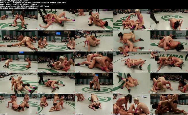 [391 MB] [ultimateSurrender.com / kink.com] Wenona, Dylan Ryan, Krissy Lynn e Izamar Gutiérrez (Lucha por equipos de julio: RD 4 sexualmente destruida y cubierta de squirt / 28/08/2012) [dominación femenina, arnés, chicas 